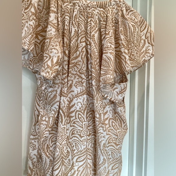 LOFT top ladies large brown print with button down and open neck top - Picture 4 of 5